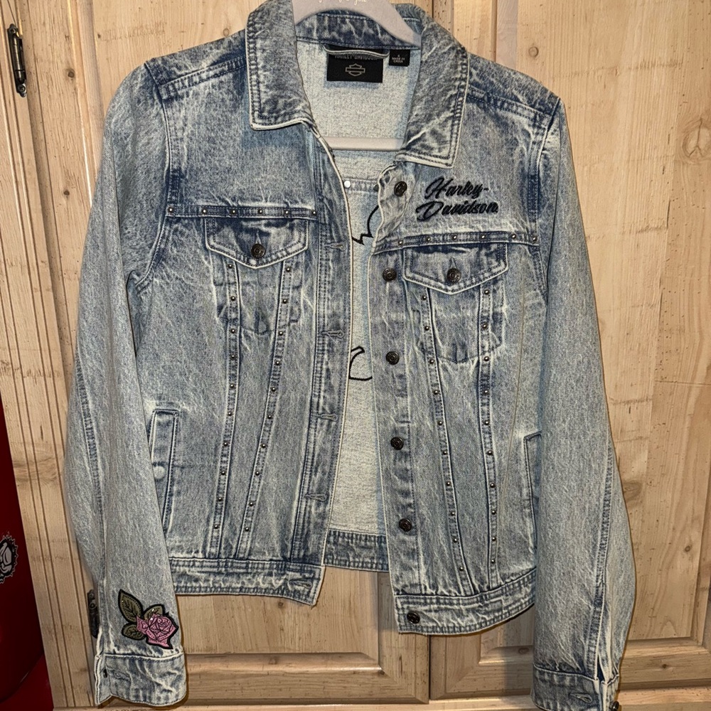 Harley-Davidson Light Blue Denim Jacket with Embroidery